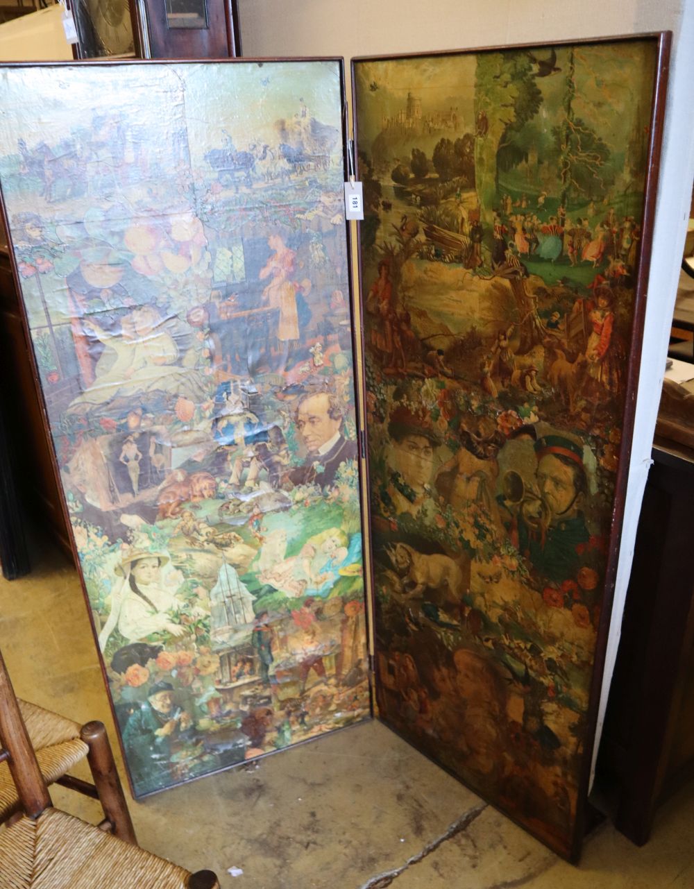 A two-fold scrapwork screen, Victorian and later, each panel 62 x 154cm